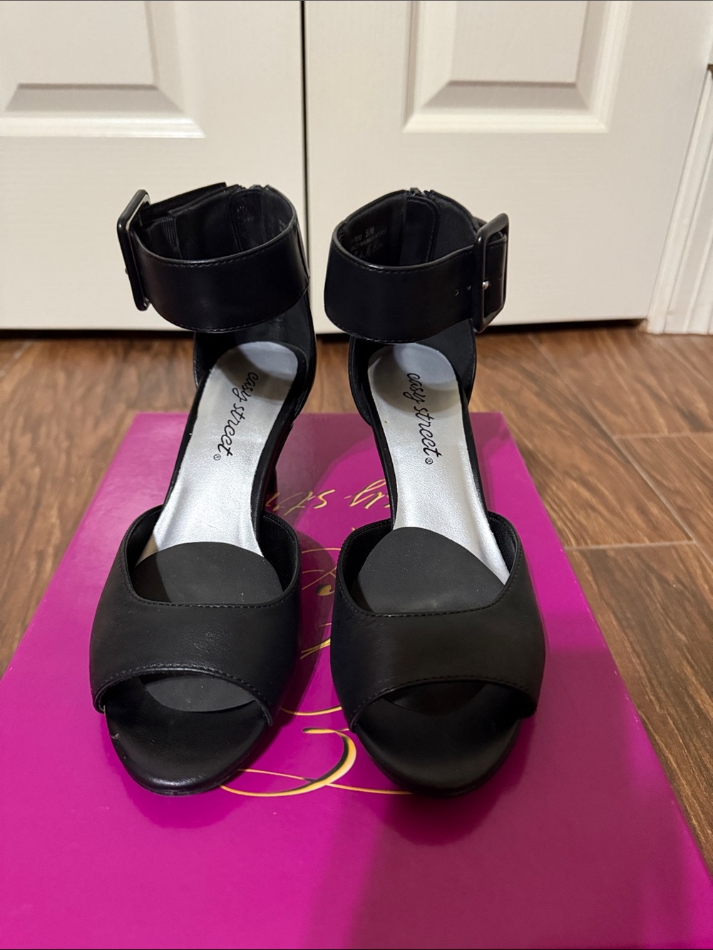 easy street Black Ankle-Strap Open-Toe Heels